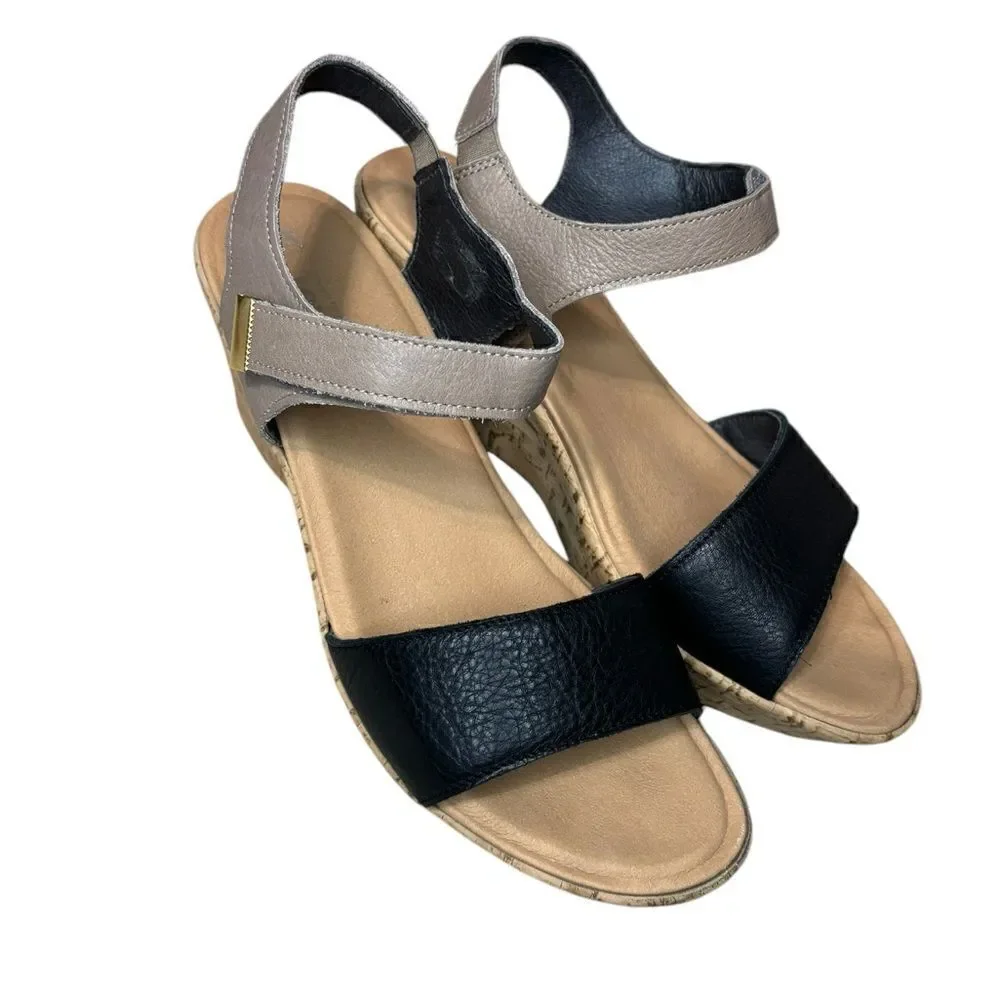 NAOT Summer wedge Soft Black Leather/Soft Stone Leather Size 41/10